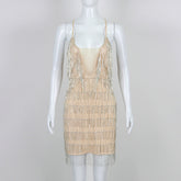 Graceful Rhinestones Tassel V neck Dress